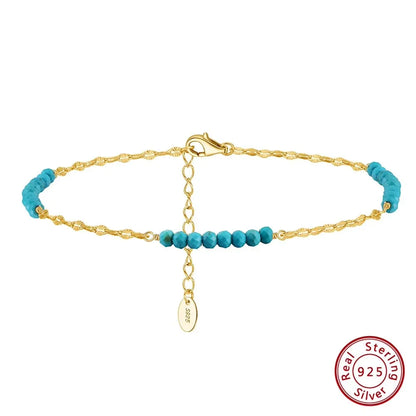 S925 Natural Turquoise Anklet