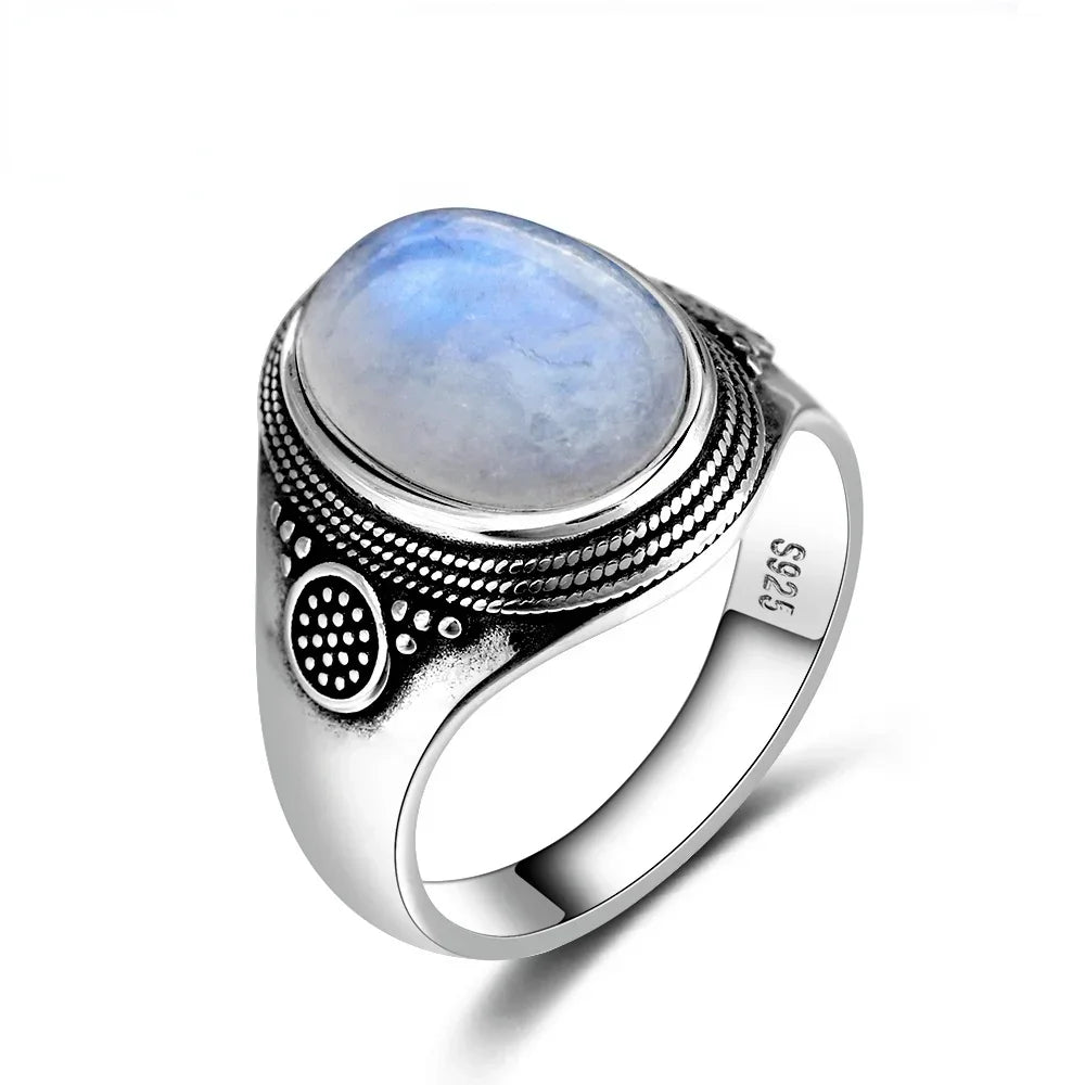 Vintage S925 Sterling Silver Ring with Natural Moonstone Stone