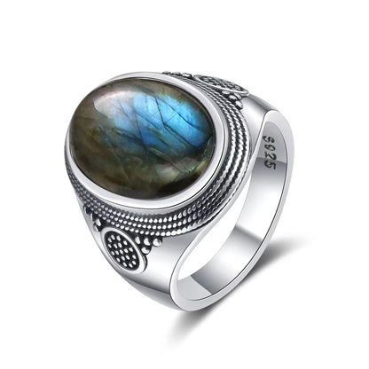 Vintage S925 Sterling Silver Ring with Natural Moonstone Stone