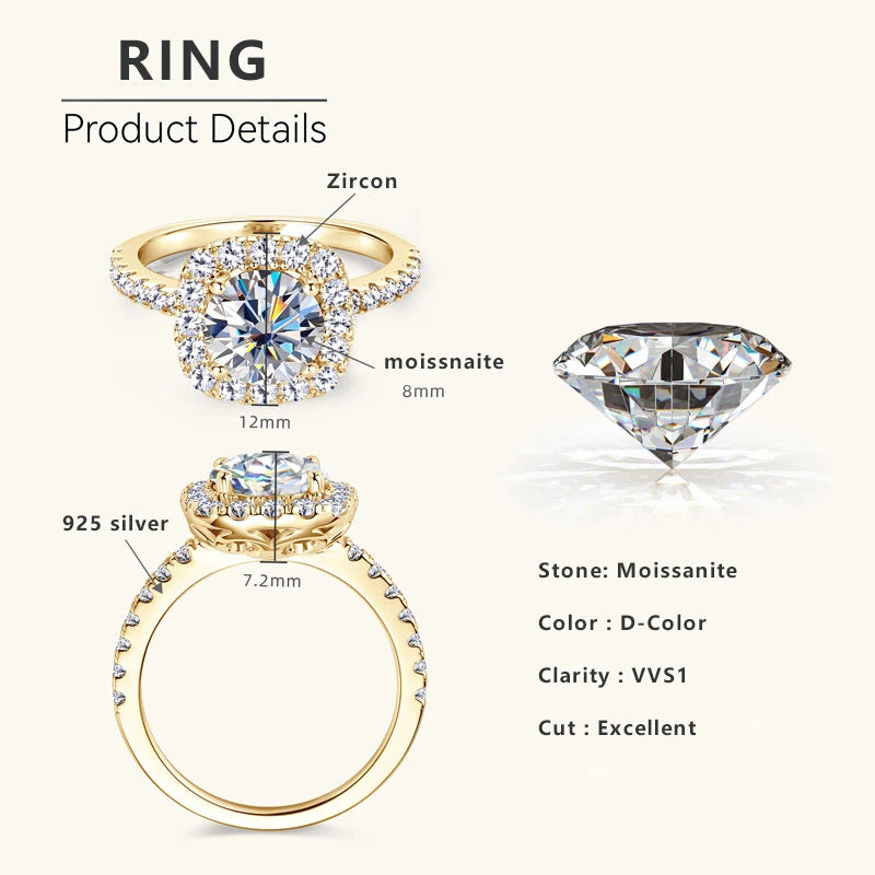 8mm 2ct Moissanite Ring