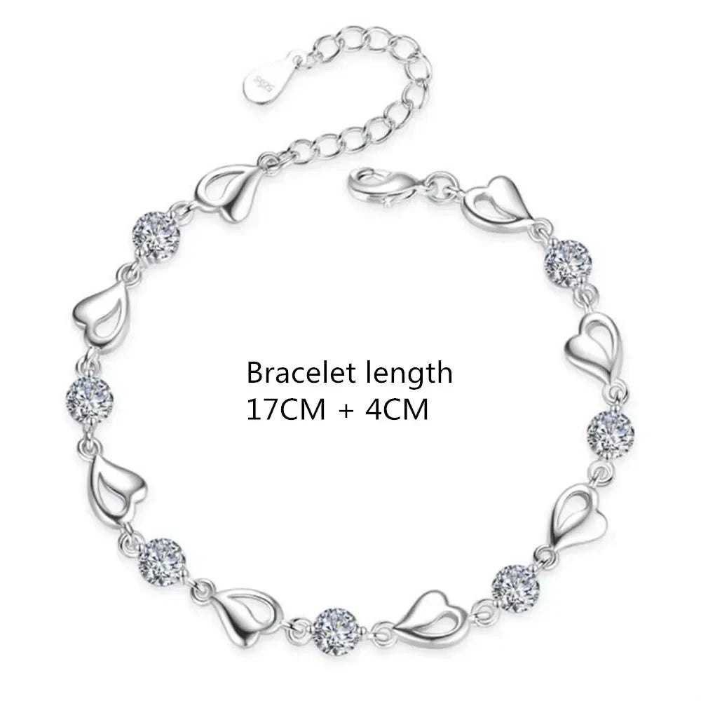 925 Sterling Silver Heart Necklace & Bracelet Set
