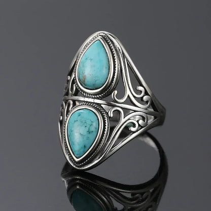 S925 Sterling Silver With Natural Turquoise Stone Rings