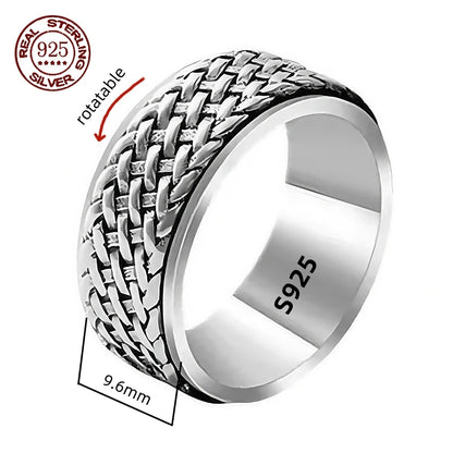 Rotatable S925 Sterling Silver Vintage Retro Ring
