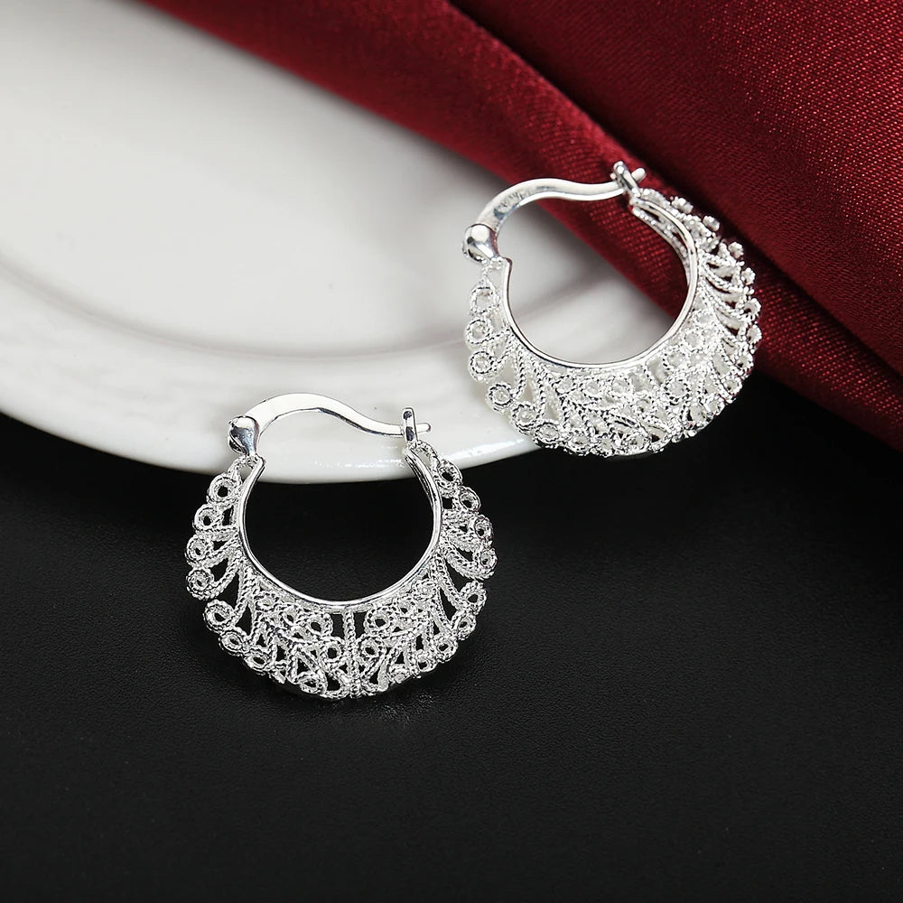 925 Sterling Silver Hollow Carved drop Earrings