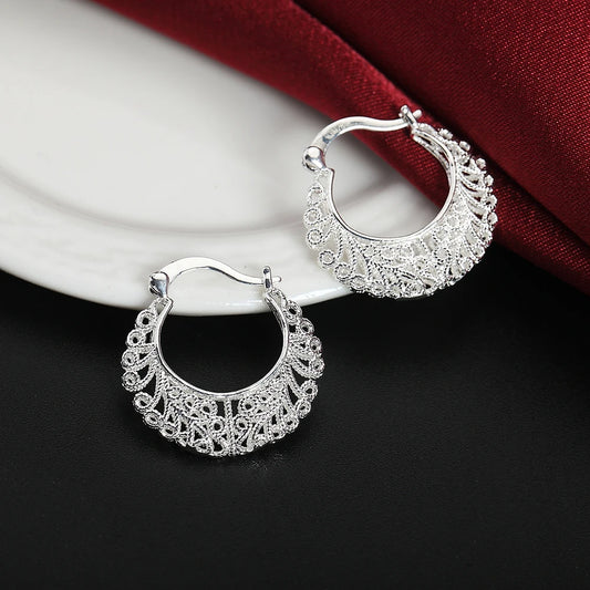 925 Sterling Silver Hollow Carved drop Earrings
