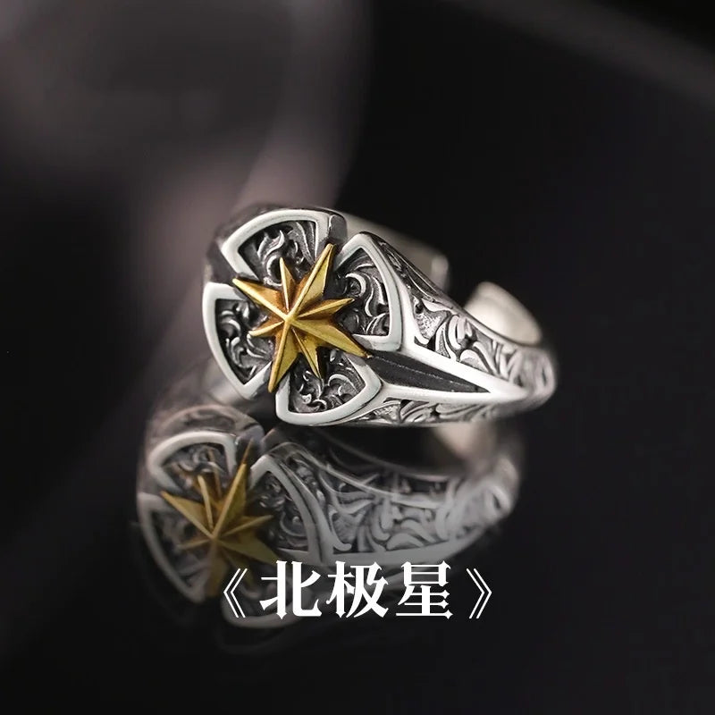 925 Sterling Silver Vintage North Star Ring