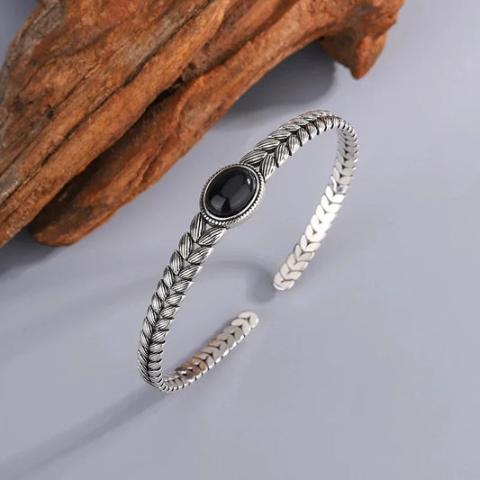 925 Sterling Silver Vintage Bracelets with Black Stone