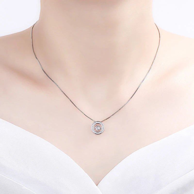 S925 Round Rotatable Zircon Pendant
