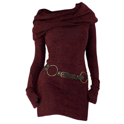 Full Sleeve Belted Knitted dress vestidos