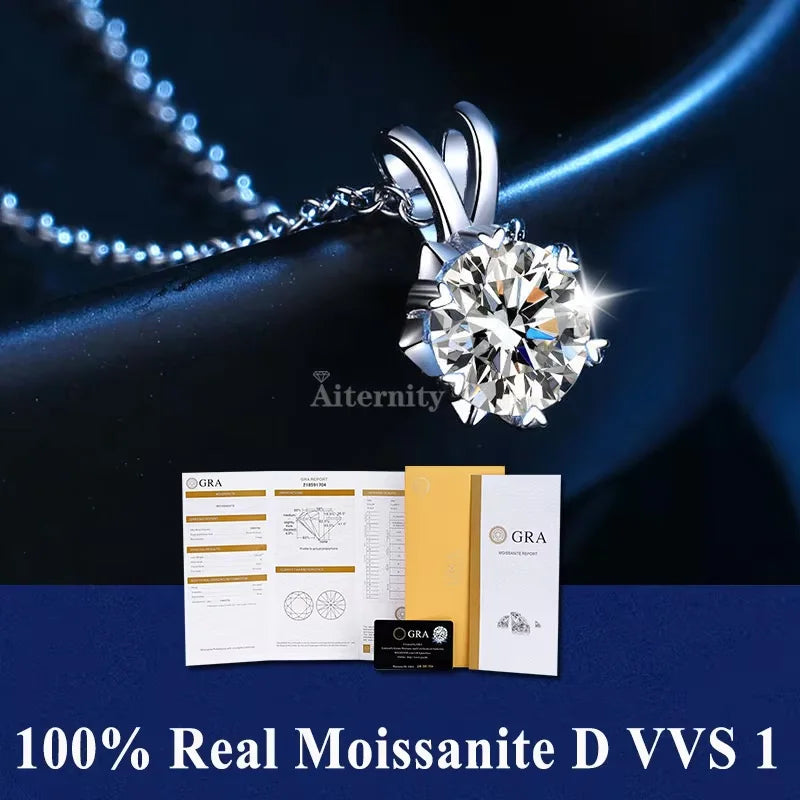 100% Moissanite Pendant Necklace D Colour