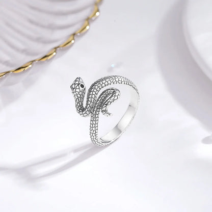 Snake Adjustable Ring Black Zircon Retro Textures Cobra Ring