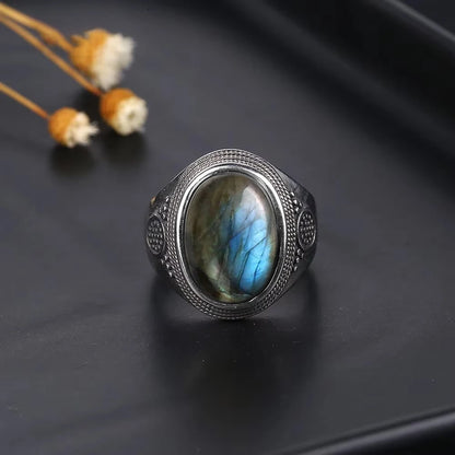 Vintage S925 Sterling Silver Ring with Natural Moonstone Stone