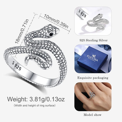 Snake Adjustable Ring Black Zircon Retro Textures Cobra Ring