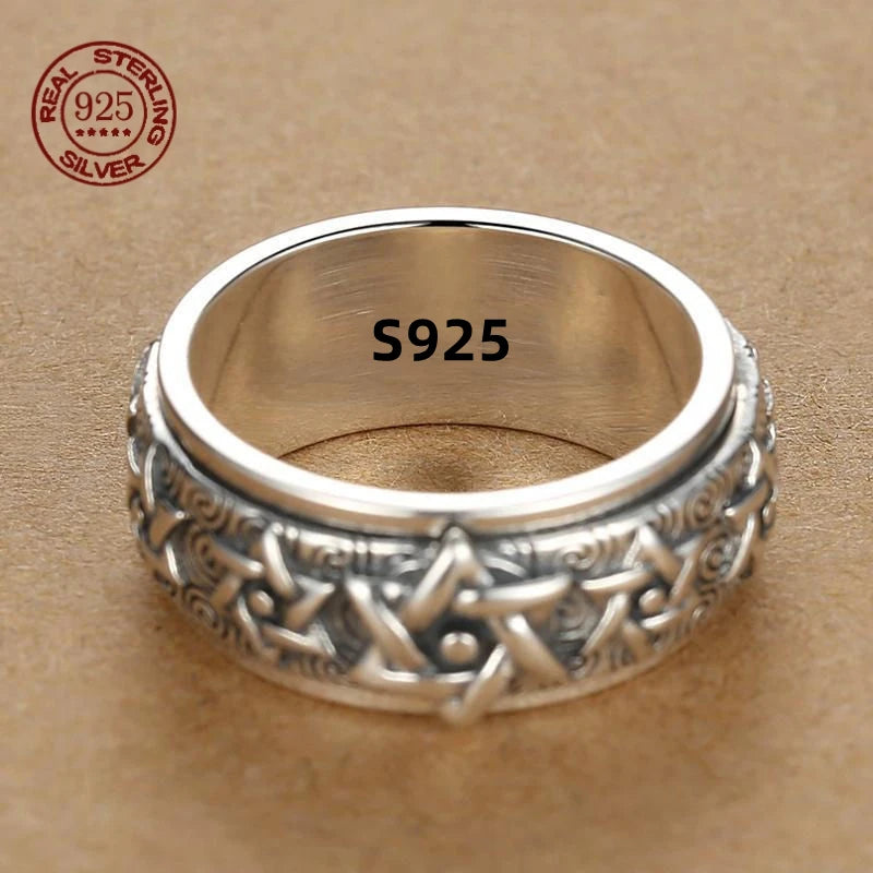 Rotatable S925 Sterling Silver Vintage Retro Ring