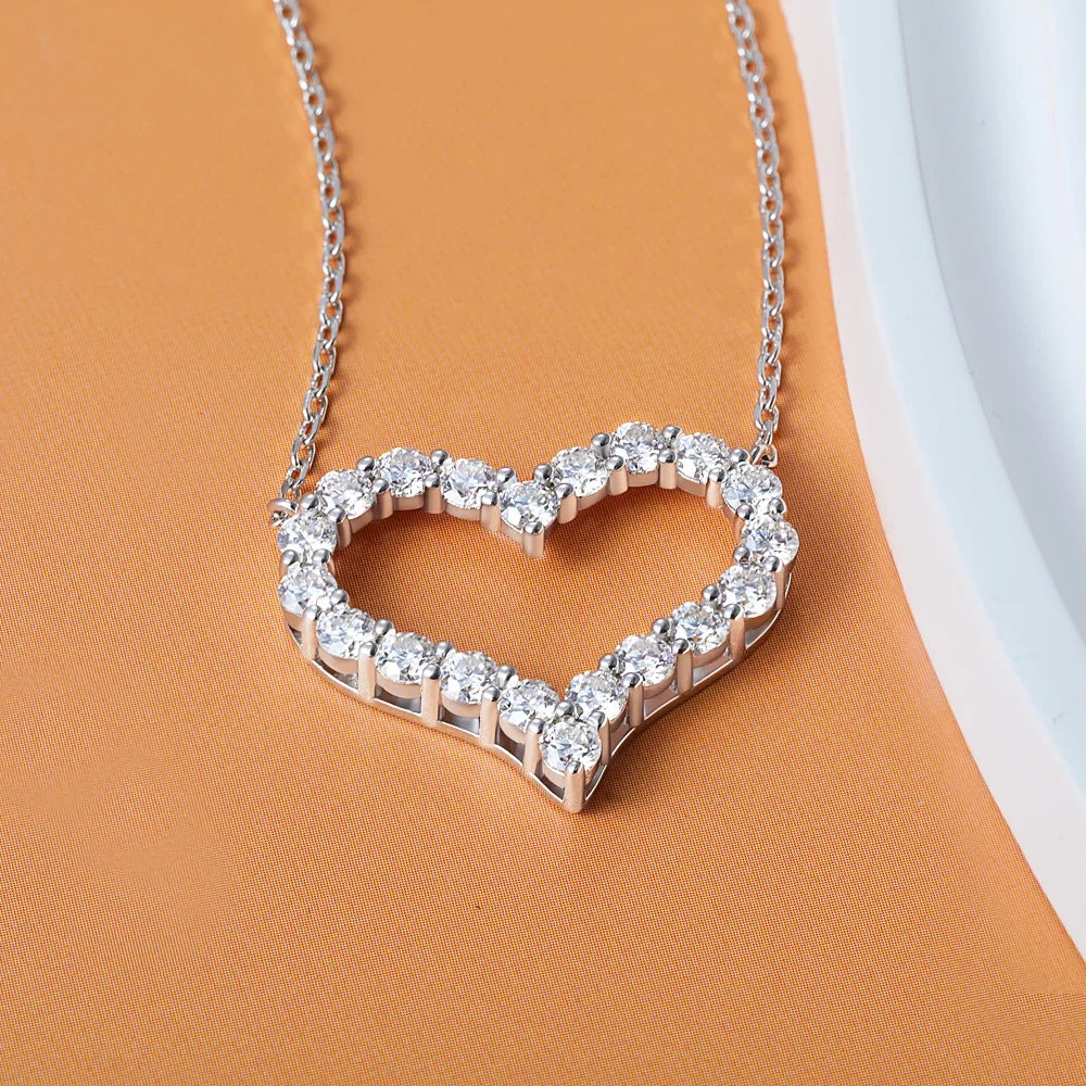 FEOBUR 2ct Moissanite Heart Pendant Necklace