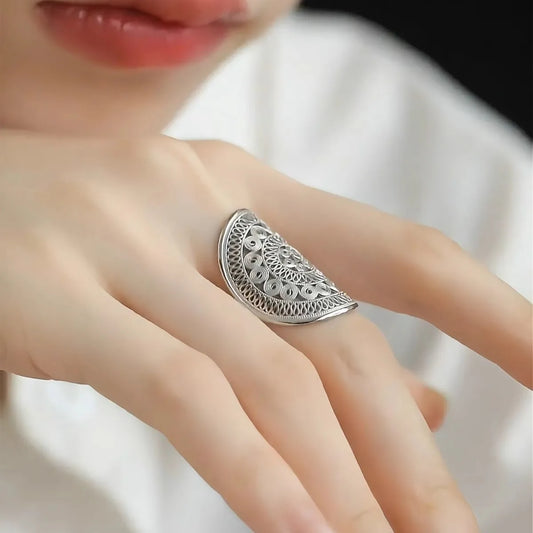 Copper Drum Flower Pattern Creative Premium Index Finger Ring