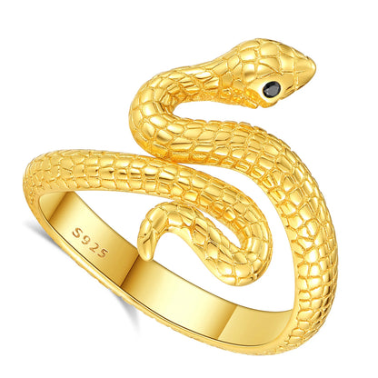 Snake Adjustable Ring Black Zircon Retro Textures Cobra Ring
