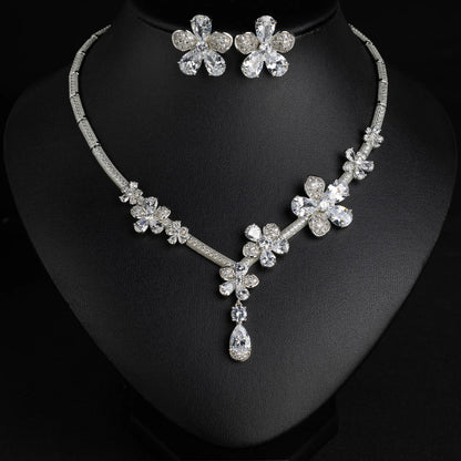 Stereo Sliver Colour Glamour Flower Jewelry Set
