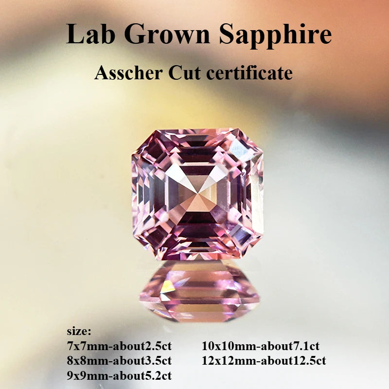 Lab Grown Sapphire, Pink Colour, Asscher Cut
