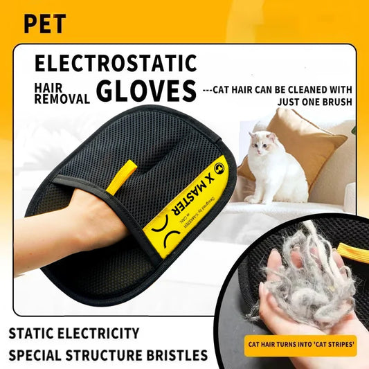 Pet Hair Remover Gloves Electrostatic for Cats Dogs, Reusable Washable Grooming Glove with 2-in-1 Lint Roller Brush