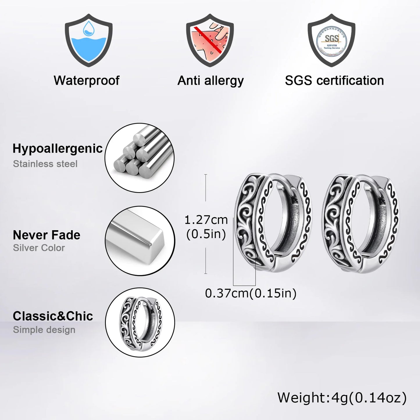 Punk Stainless Steel Hoop Earrings