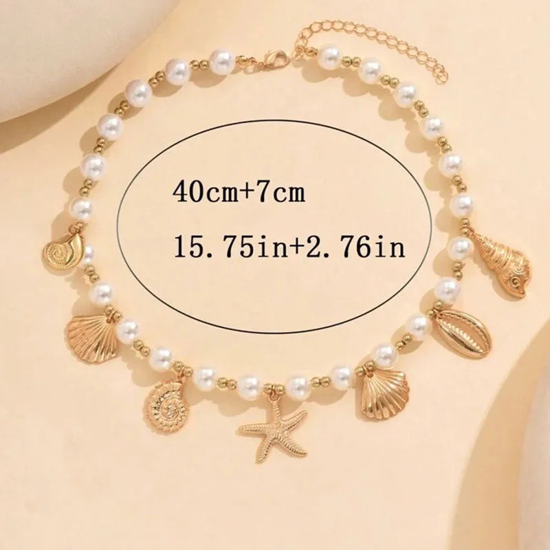Bohemia Conch Starfish Imitation Pearl Necklace