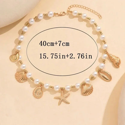 Bohemia Conch Starfish Imitation Pearl Necklace