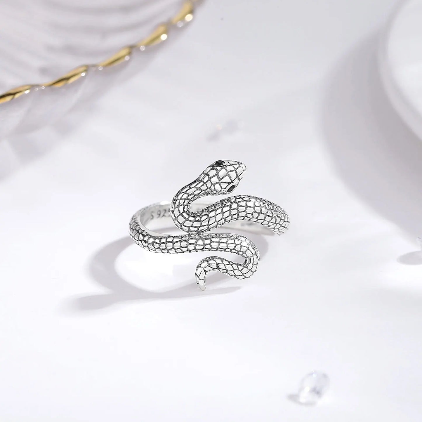 Snake Adjustable Ring Black Zircon Retro Textures Cobra Ring