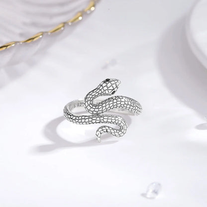 Snake Adjustable Ring Black Zircon Retro Textures Cobra Ring
