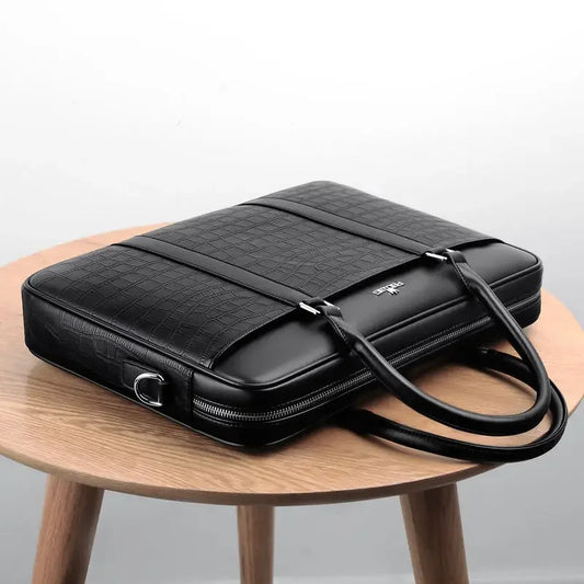 2026 Luxury Crocodile pattern split Leather Business Men's Briefcase