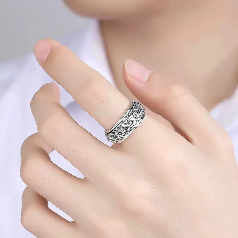 Rotatable S925 Sterling Silver Vintage Retro Ring