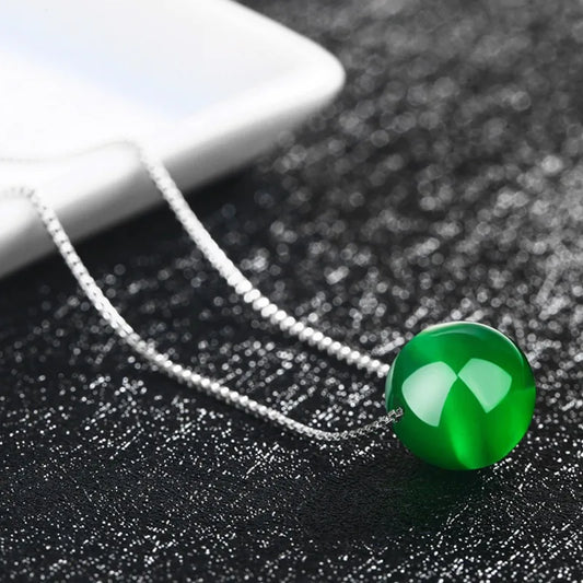 Ice-transparent Green Single-bead Chalcedony Necklace