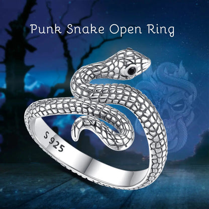 Snake Adjustable Ring Black Zircon Retro Textures Cobra Ring