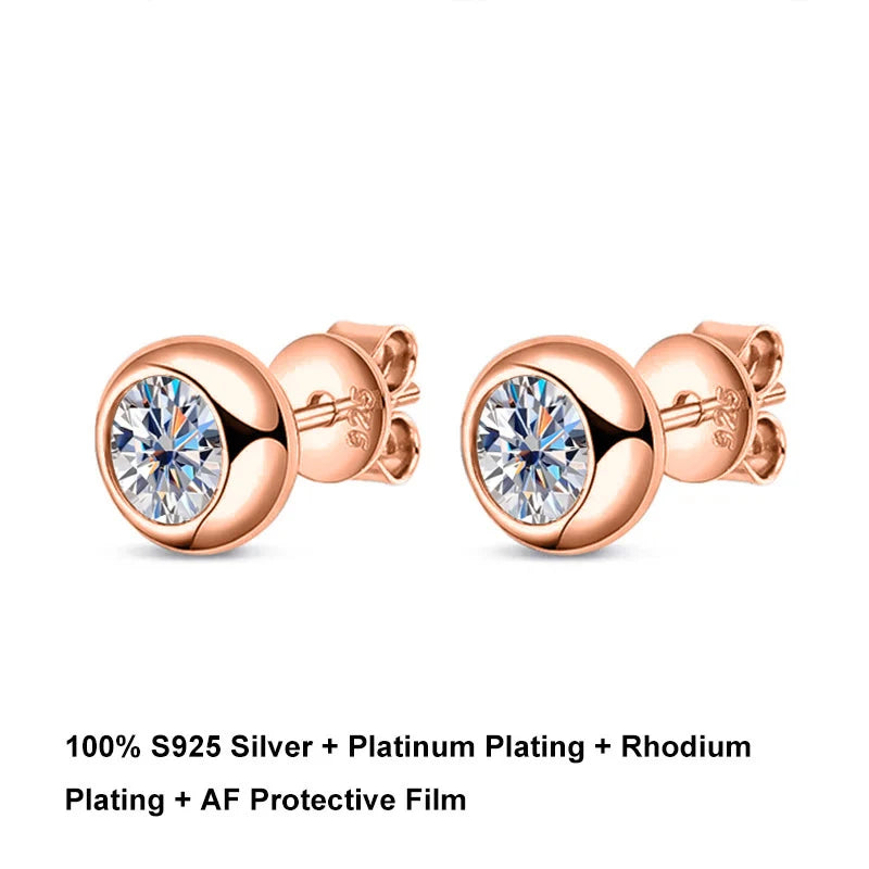 18K S925 Round Bezel 0.3/0.5CT Moissanite Earrings