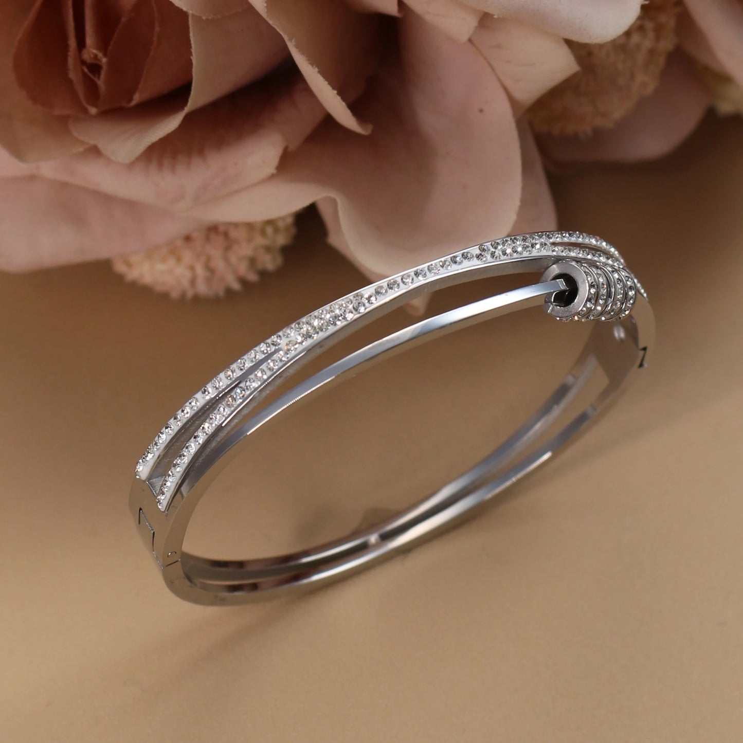 Crystal Cutout Knot Stainless Steel Gold Colour Charm Bracelet