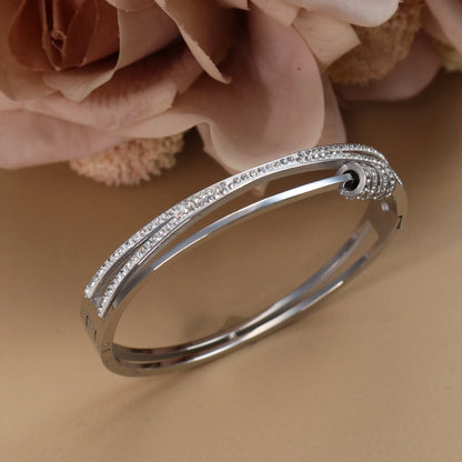 Crystal Cutout Knot Stainless Steel Gold Colour Charm Bracelet