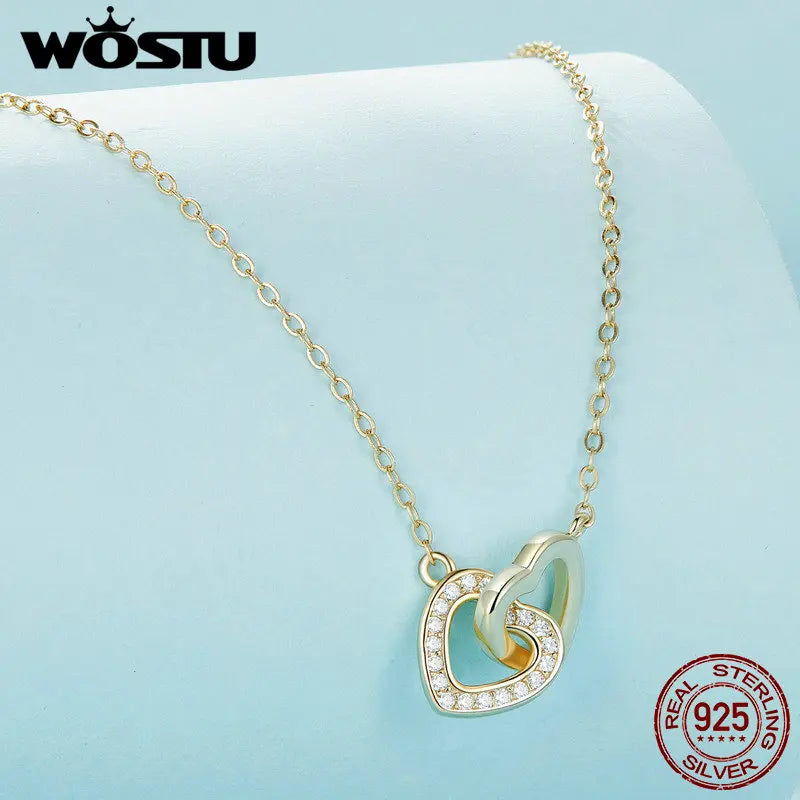 925 Sterling Silver Connected Hearts Choker Gold Plated Necklace
