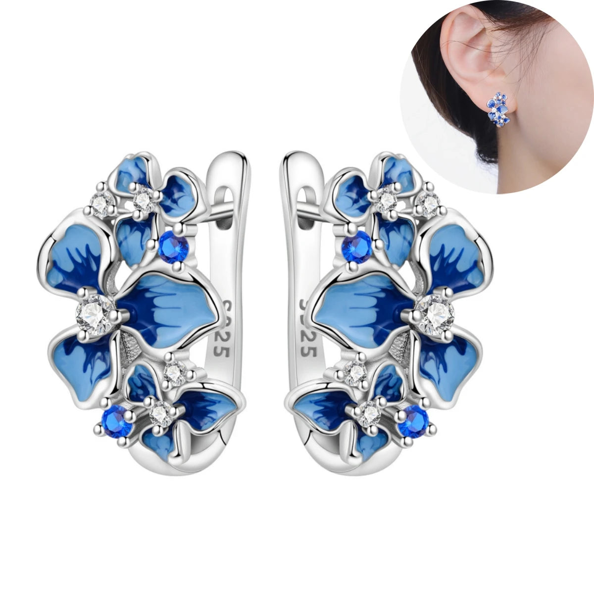Original S925 Blue Iris Flower Earrings