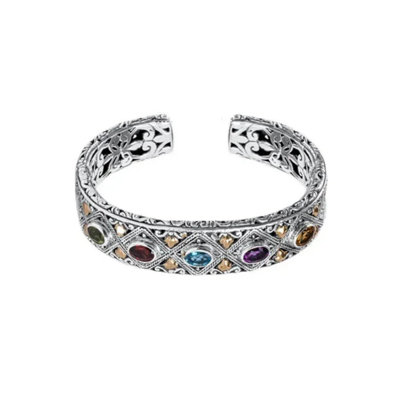 Luxury Inlaid Colored Gemstone Bracelet