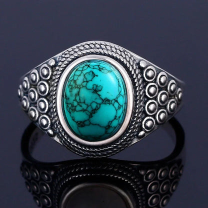 S925 Sterling Silver With Natural Turquoise Stone Rings