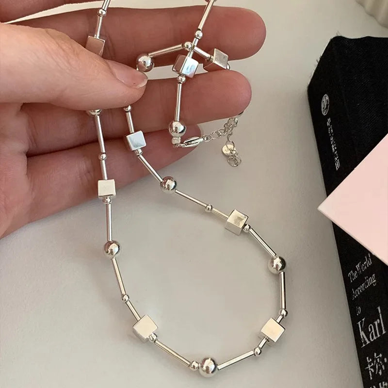 925 Sterling Silver Bead Geometry Necklace