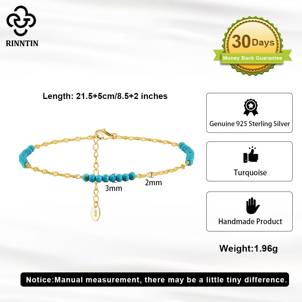 S925 Natural Turquoise Anklet