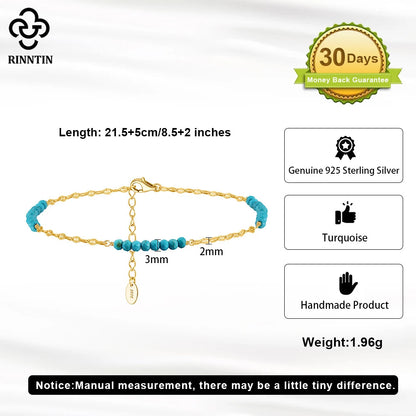 S925 Natural Turquoise Anklet