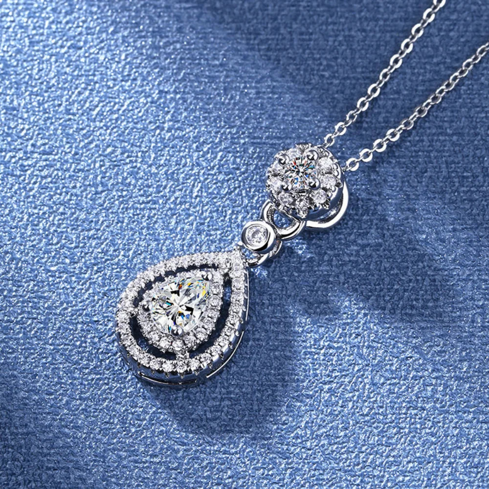 925 Sterling Silver Necklace Clavicle Chain Sparkling Zircon Teardrop