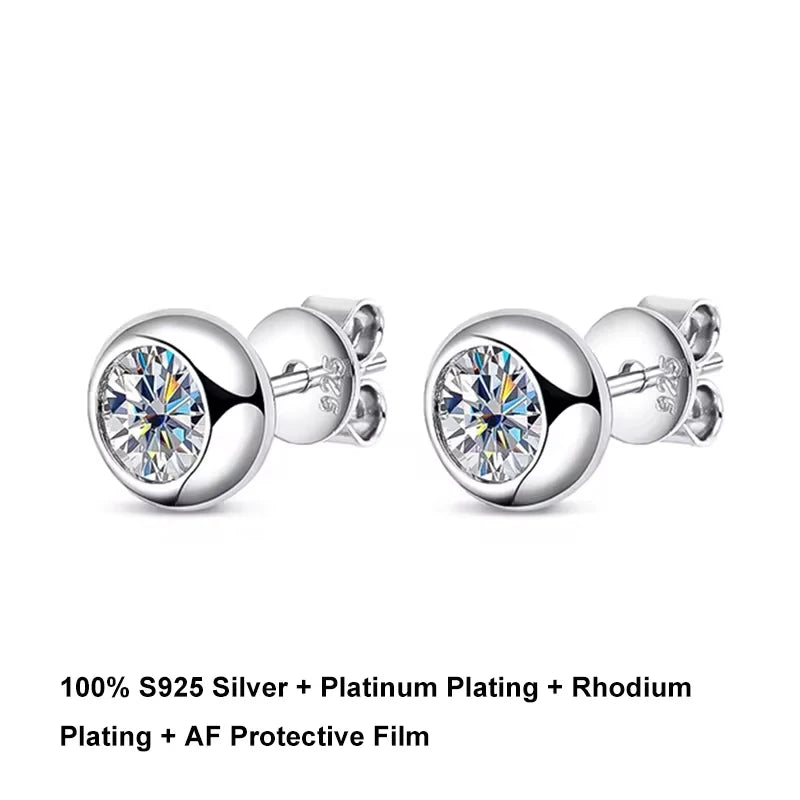 18K S925 Round Bezel 0.3/0.5CT Moissanite Earrings