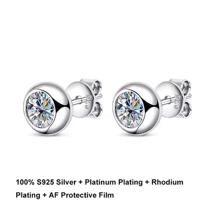 18K S925 Round Bezel 0.3/0.5CT Moissanite Earrings