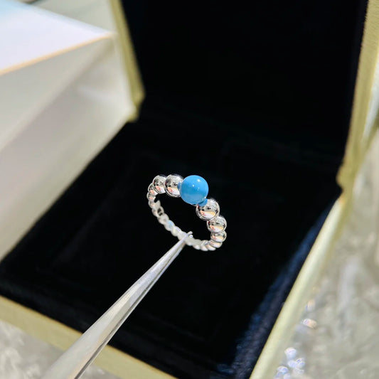 Elegant S925 Ring with Blue Stone Bead