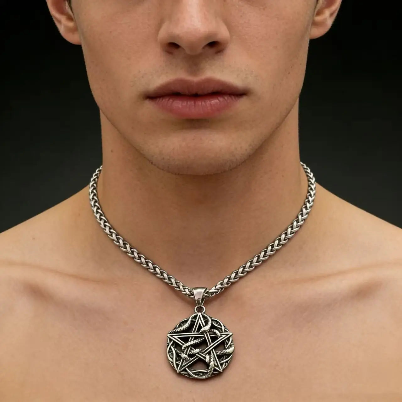 Pentagram Snake Entwined Mysterious Necklace