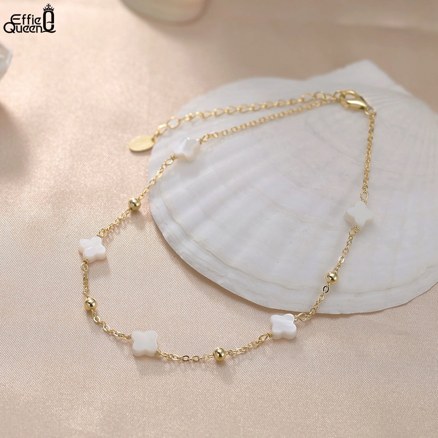 S925 Shell Anklet Four Leaf Clover