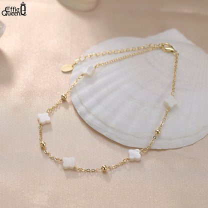 S925 Shell Anklet Four Leaf Clover